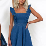 Women's Fashion Casual Denim Mini flared Dress - EX-STOCK Canada