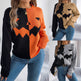 Fall And Winter Halloween Spooky Pumpkin Contrast Long Sleeve Pullover Sweater Women's Clothing - EX-STOCK Canada
