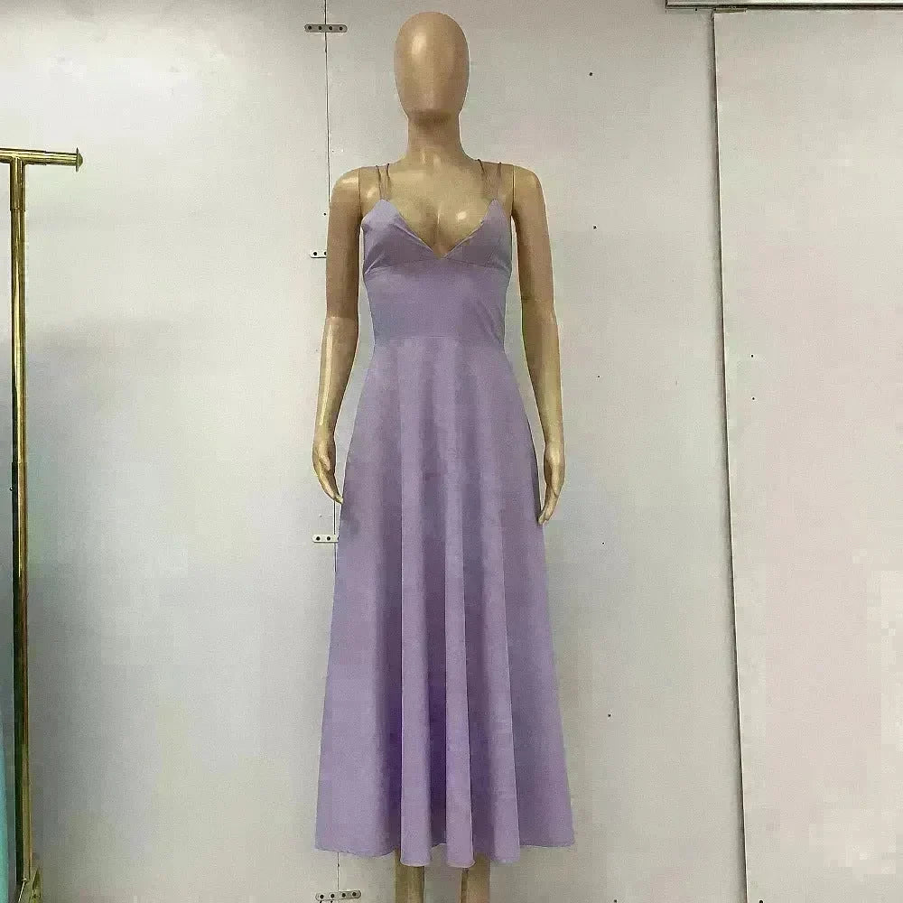 Charming V-neck Suspender Dress Summer Fashion A-Line Long Dresses For Women Sleeveless Skater Dress for Wedding cocktail evening  dinner party events - EX-STOCK CANADA