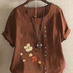 Casual Summer Beach Cotton And Linen Printed Elegant Short Sleeve blouse Top Women - EX-STOCK Canada