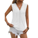 Summer Sleeveless Lace Blouse Tops Women V-neck top - EX-STOCK Canada