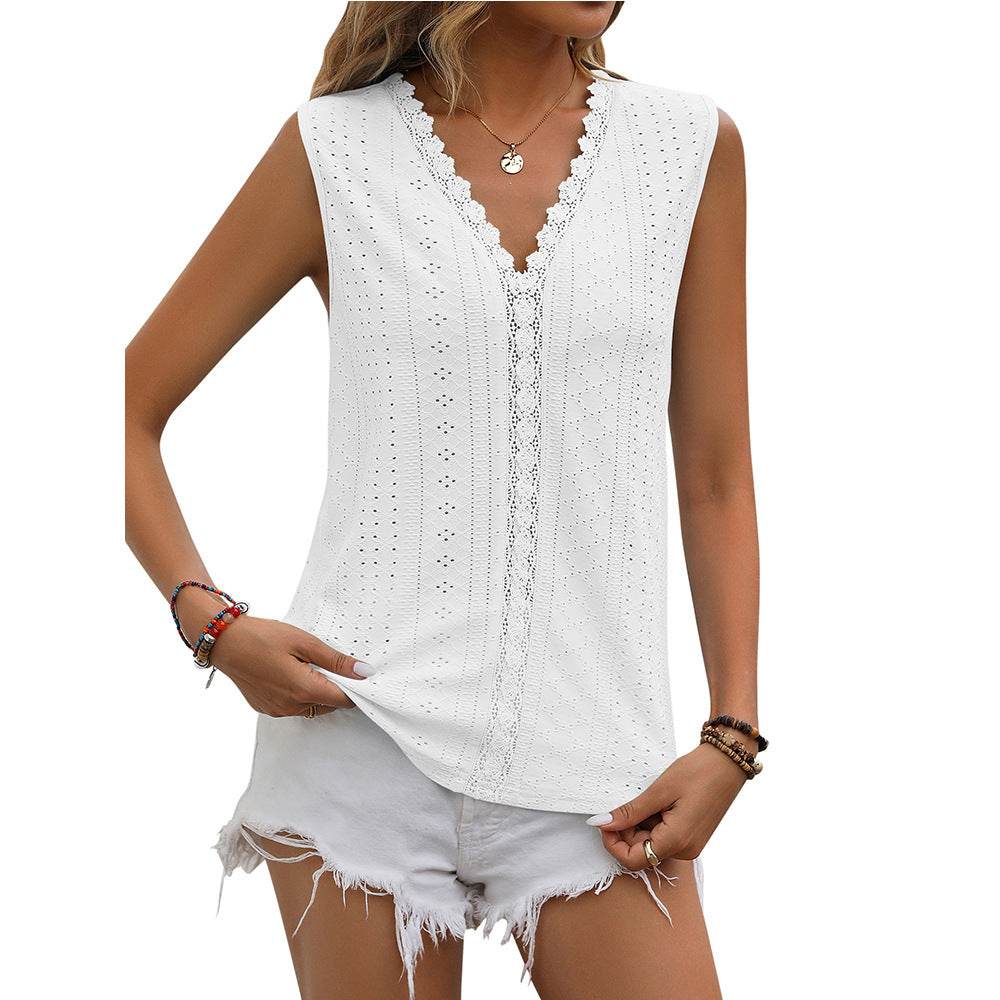 Summer Sleeveless Lace Blouse Tops Women V-neck top - EX-STOCK Canada