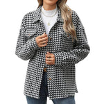 Casual Houndstooth Lapel Tweed Button long sleeve shirt tops for women - EX-STOCK Canada