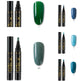 Set of nail art pens with corresponding nail color swatches on a white background