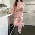2pcs Women's Fall Winter Warm Pajamas Sets Coral Long Sleeve Cute Cartoon Bear Sleepwear Nightclothes - EX-STOCK CANADA
