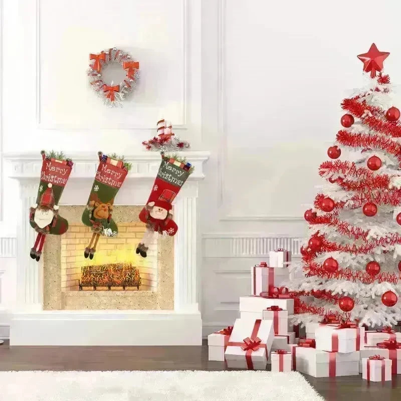 2024 New Year Xmas Big Stockings Set Decorations Christmas 3D Plush Big Sock Christmas Tree Pendant Decorating Supplies - EX-STOCK CANADA