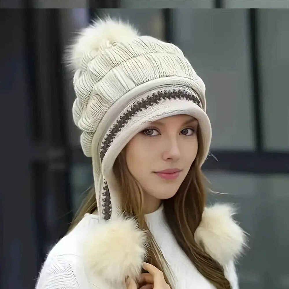 Women Cozy Knit Fleece-Feel Beanie With Ear Flaps Winter Hat Perfect For Skiing & Outdoor Activities - EX-STOCK Canada