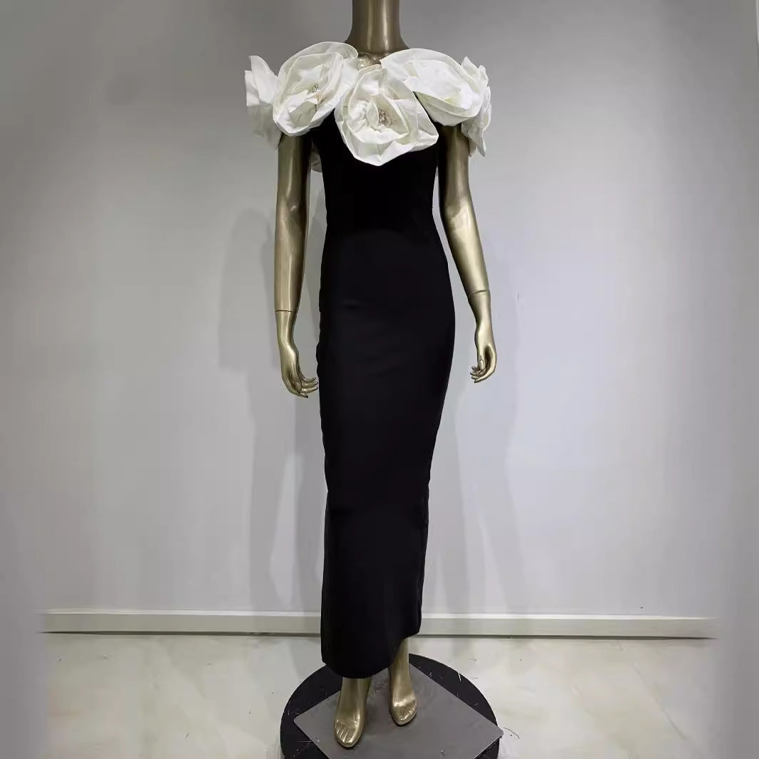 Women's Bandage White Large Flower Dress