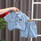 Lapel Short Sleeve Suit Children's Clothing Casual wear for boys Denim Two piece for boys - EX-STOCK Canada