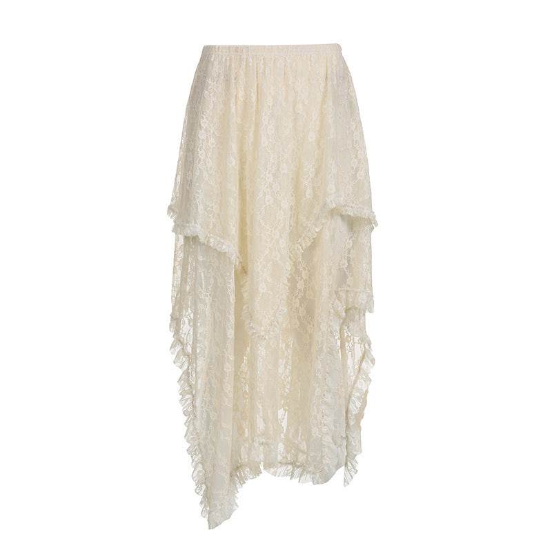 Fashionable Retro Trendy Irregular Midi Lace Skirt - EX-STOCK Canada