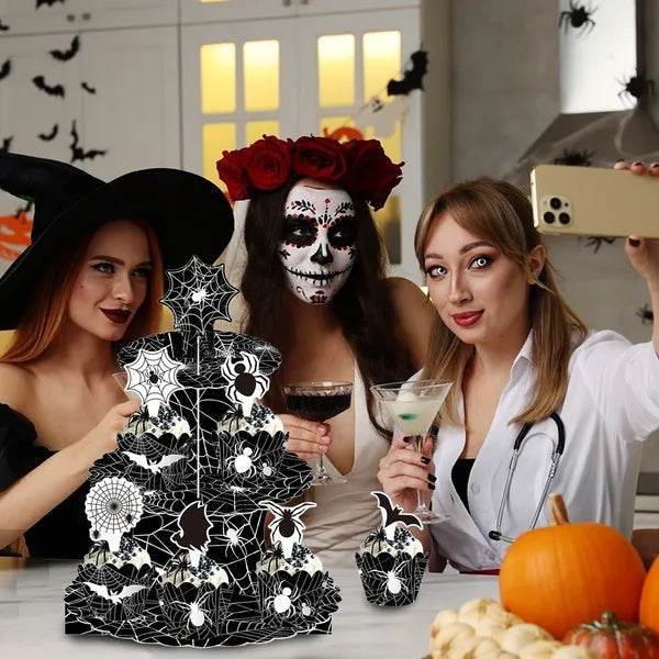 3 Tier Halloween Cupcake Stand Black Spider Web Cardboard Cupcake Stand Spider Bat Cupcake Toppers Halloween Cupcake Holder Tower For Halloween Birthday Party Supplies - EX-STOCK Canada