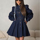 Classy Fashion Lantern Sleeve Button down Denim Shirt flared Mini Dress - EX-STOCK Canada