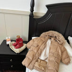 Solid Color Fur Collar Down Jacket Baby Long Section - EX-STOCK Canada