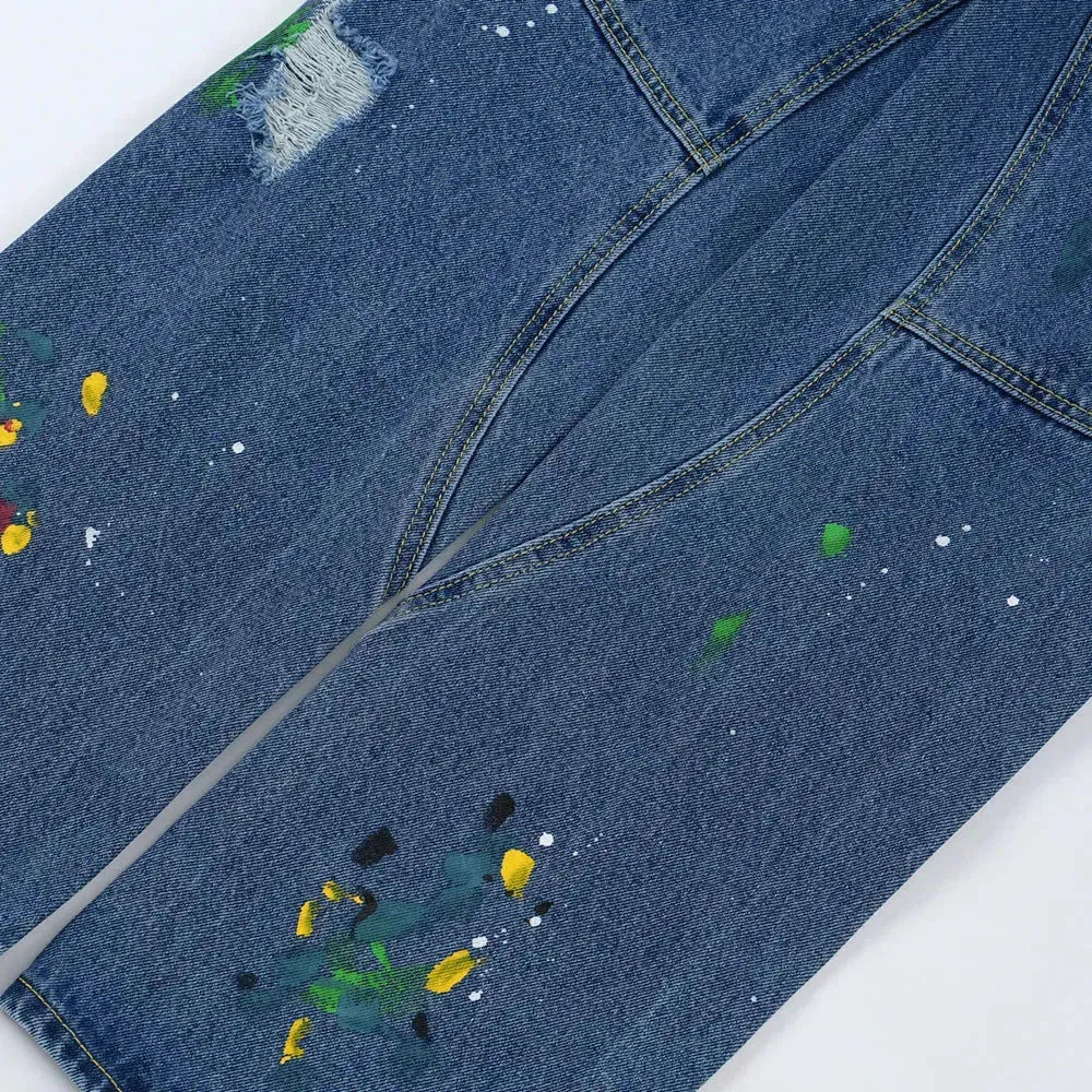 Ripped Paint Wide-leg Denim Trousers For Men Jeans - EX-STOCK CANADA