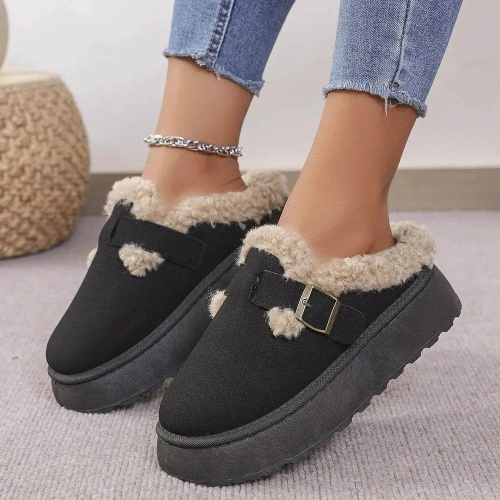 Fashion Thick-soled Plush Buckle Cotton Home platform Winter Slippers Indoor And Outdoor Casual Warm Women Garden Slipper - EX-STOCK Canada