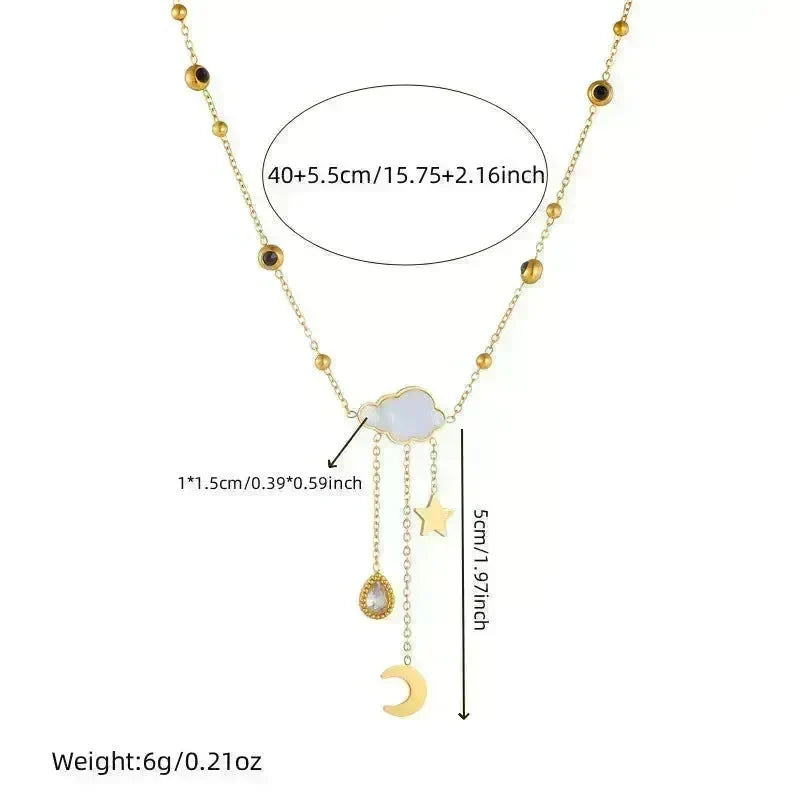 White Shell Cloud Star Moon Long Fringe Water Drop Fashion Necklace - EX-STOCK CANADA