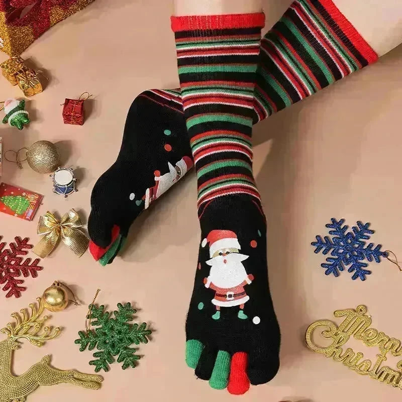 Cute Winter Christmas socks Five-finger  Elastic absorbent Split-toe - EX-STOCK CANADA