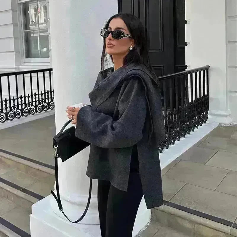 Women Solid Fashionable Cozy Scarf Winter Coat Jacket - EX-STOCK CANADA