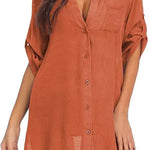 European And American Sun Protection Women Beach Linen Shirt dress - EX-STOCK CANADA