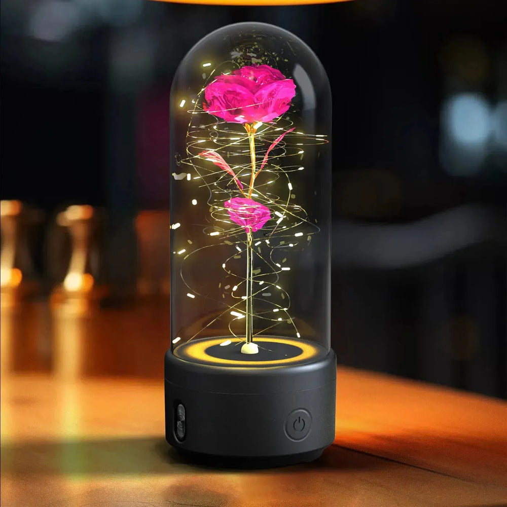 Creative 2 In 1 Rose Flowers LED Light And Bluetooth-compatible Speaker Valentine's Day Gift Rose Luminous Night Light Ornament In Glass Cover - EX-STOCK CANADA