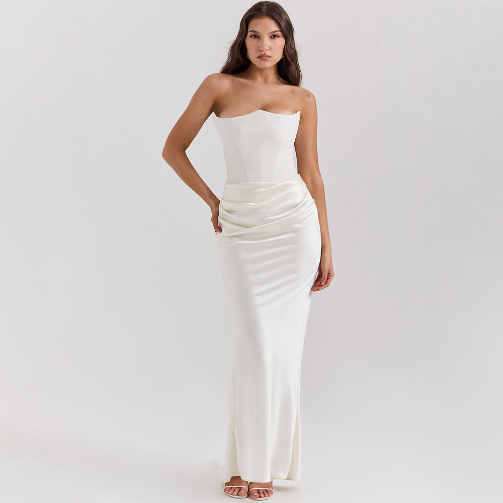 Women’s Strapless Maxi Dress – Backless Slim-Fit Evening Gown