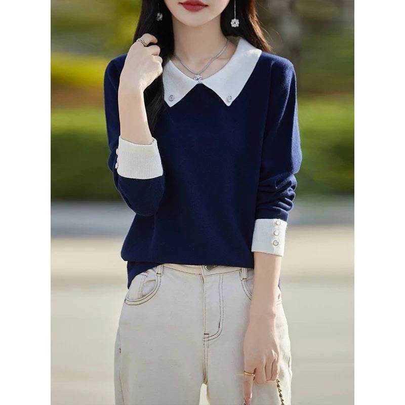 Lapels Bottoming Sweater blouse top For Women - EX-STOCK Canada