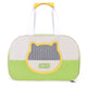 Pet carrier with cat face design on a white background