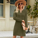 Autumn Winter Slim fit Twisted Split Mini Knitted Wool Sweater Dress - EX-STOCK Canada