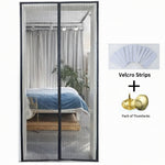 Magnetic screen door with hardware components on a white background