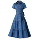 Classy Elegant Single Breasted Denim flared Midi Dress - EX-STOCK Canada