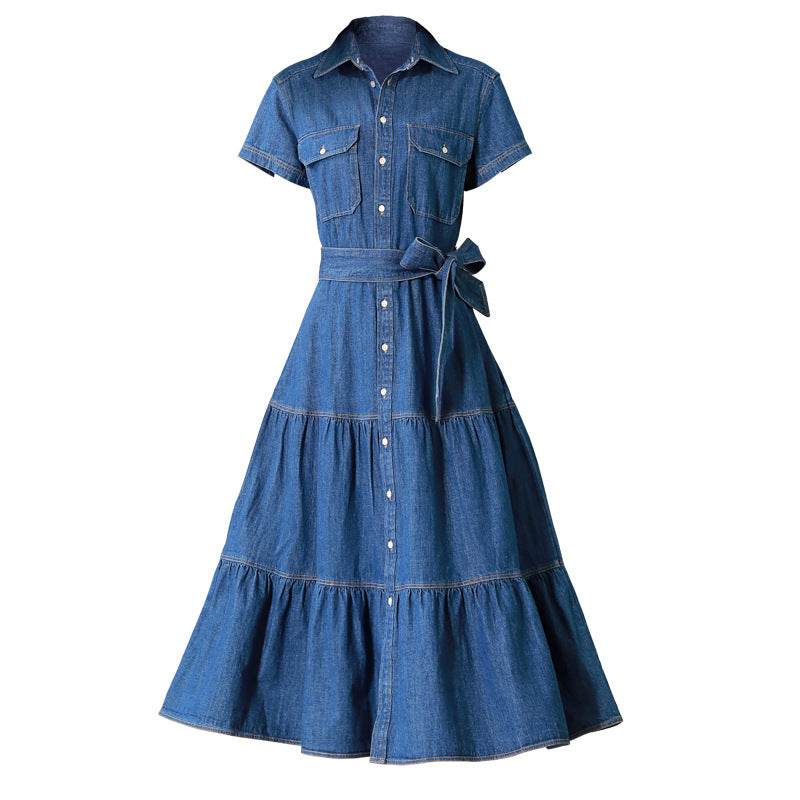 Classy Elegant Single Breasted Denim flared Midi Dress - EX-STOCK Canada