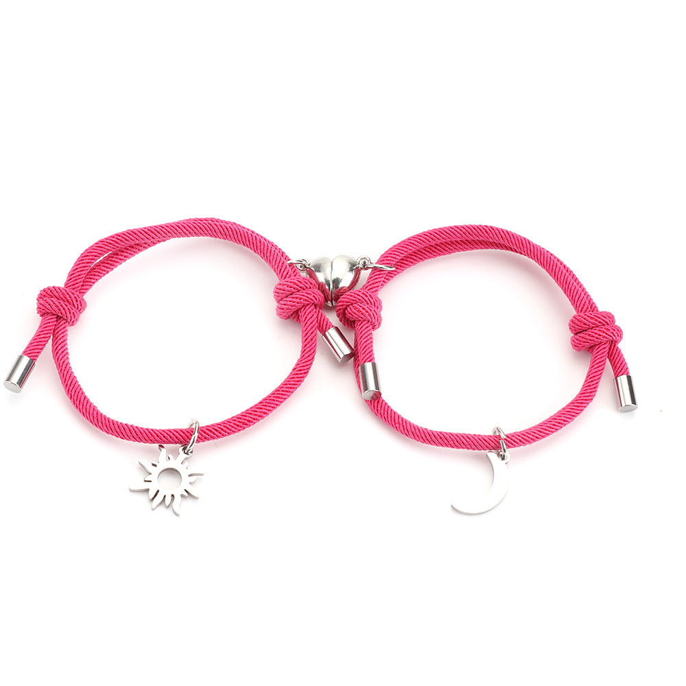 Bracelet Couple Pendentif Soleil et Lune en Acier Inoxydable et Titane - EX-STOCK Canada