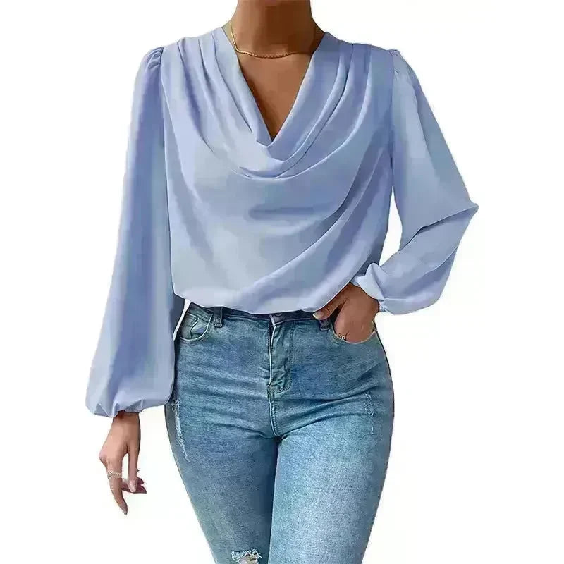 Casual Evening Top for Women Long-sleeved Shirt Loose V-neck chiffon blouse Top women - EX-STOCK CANADA