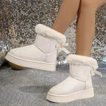 Winter Snow Boots With Bowknot Fashion Round Toe Flat Thickened Suede Cotton Shoes For Women Casual Warm Plush Short Boot - EX-STOCK Canada