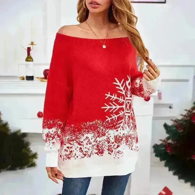Snowflake Off-the-shoulder Cashmere Christmas Sweater top Women - EX-STOCK CANADA