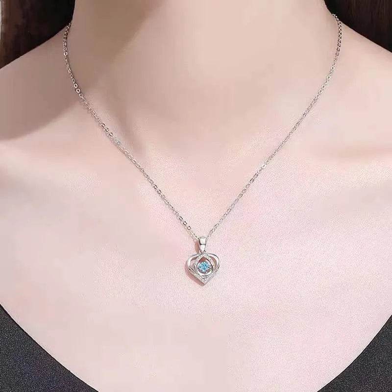 S925 Beating Heart-shaped Necklace Women Luxury Love Rhinestones Necklace Jewelry Gift For Valentine's Day - EX-STOCK Canada