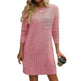 Casual New Solid Color Striped With Pockets Long Sleeve Loose Mini Dress Fashion Round Neck Straight Dress Women's Clothing - EX-STOCK CANADA