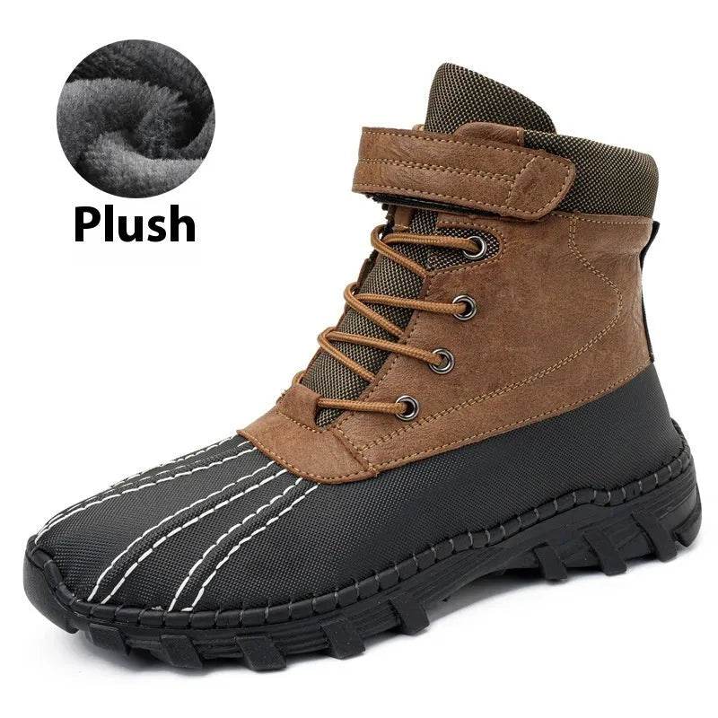 Winter Fleece Lace-up Snow Boots For Men Women Waterproof And Anti-slip Outdoor Work Boot Fashion Warm Mid-tube Cotton Shoes Men - EX-STOCK Canada