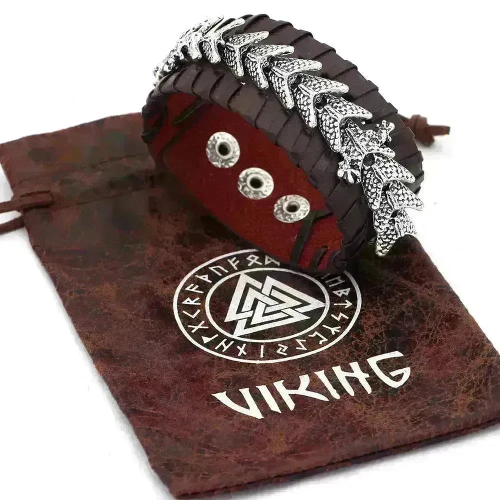 Viking Pirate Kelte Dragon Leather Gothic Bracelet for men - EX-STOCK CANADA