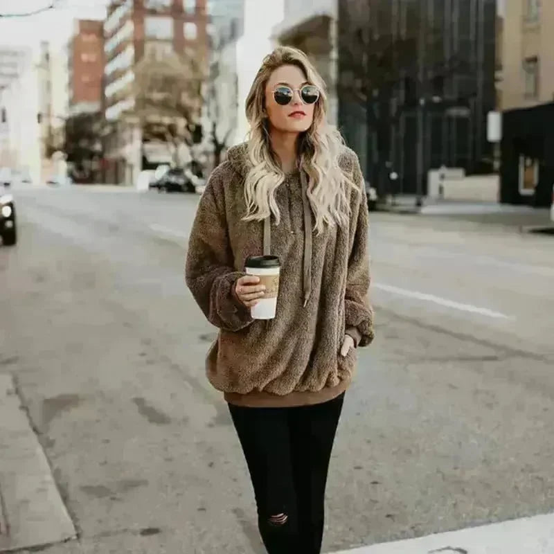 Women's Polerones Fleece Hoodie Pullover fall Winter Zipper Pocket Sweatshirt - EX-STOCK CANADA