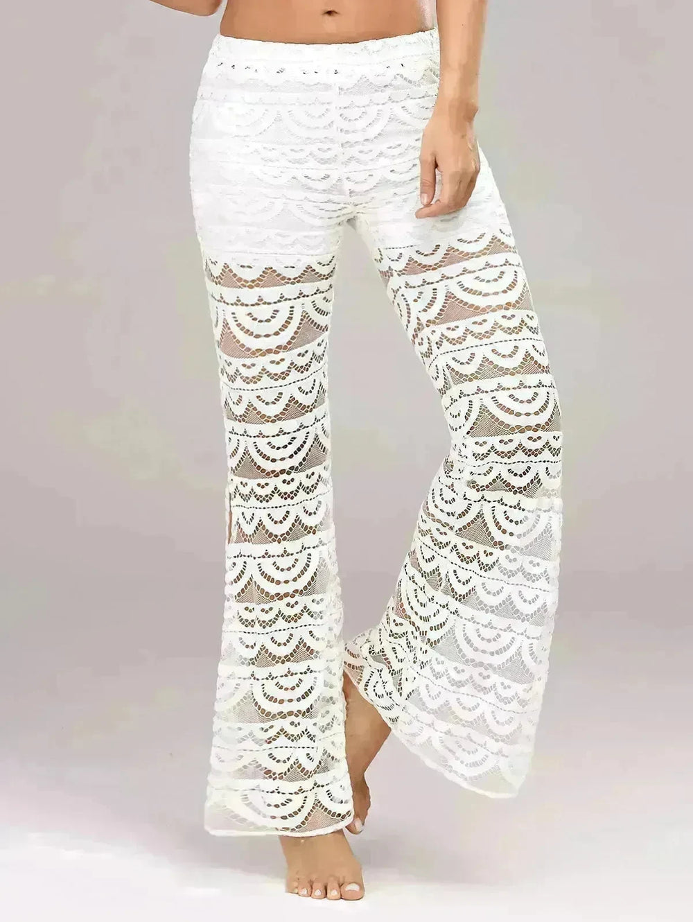 Summer Women Elegant Patchwork Sheer Pants Sexy Lace Trouser Pantalon Party Clubwear - EX-STOCK CANADA
