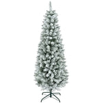 6ft Pencil Christmas Tree, Flocked Tree With 479 Branch Tips And Metal Base For Home, Indoor, Holiday EX-STOCK Canada 