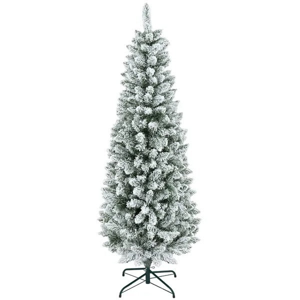 6ft Pencil Christmas Tree, Flocked Tree With 479 Branch Tips And Metal Base For Home, Indoor, Holiday EX-STOCK Canada 