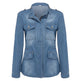 Fitted Zip up Lapel Women Denim Jacket - EX-STOCK CANADA