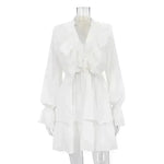 Casual Fashion V Neck Pleated Ruffle Long Sleeve Dress Y2K V Neck Flared Sleeve Short Mini Skater Dress Women's Clothing - EX-STOCK CANADA