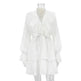 Casual Fashion V Neck Pleated Ruffle Long Sleeve Dress Y2K V Neck Flared Sleeve Short Mini Skater Dress Women's Clothing - EX-STOCK CANADA