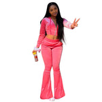 Women 2pcs Velvet Hoodie Wide leg Pant Crop top sweatsuit Athleisure Outfit - EX-STOCK Canada