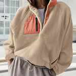 Women's Fashion Sweatshirt Fleece Stand Collar Zipper Pocket Top EX-STOCK Canada 