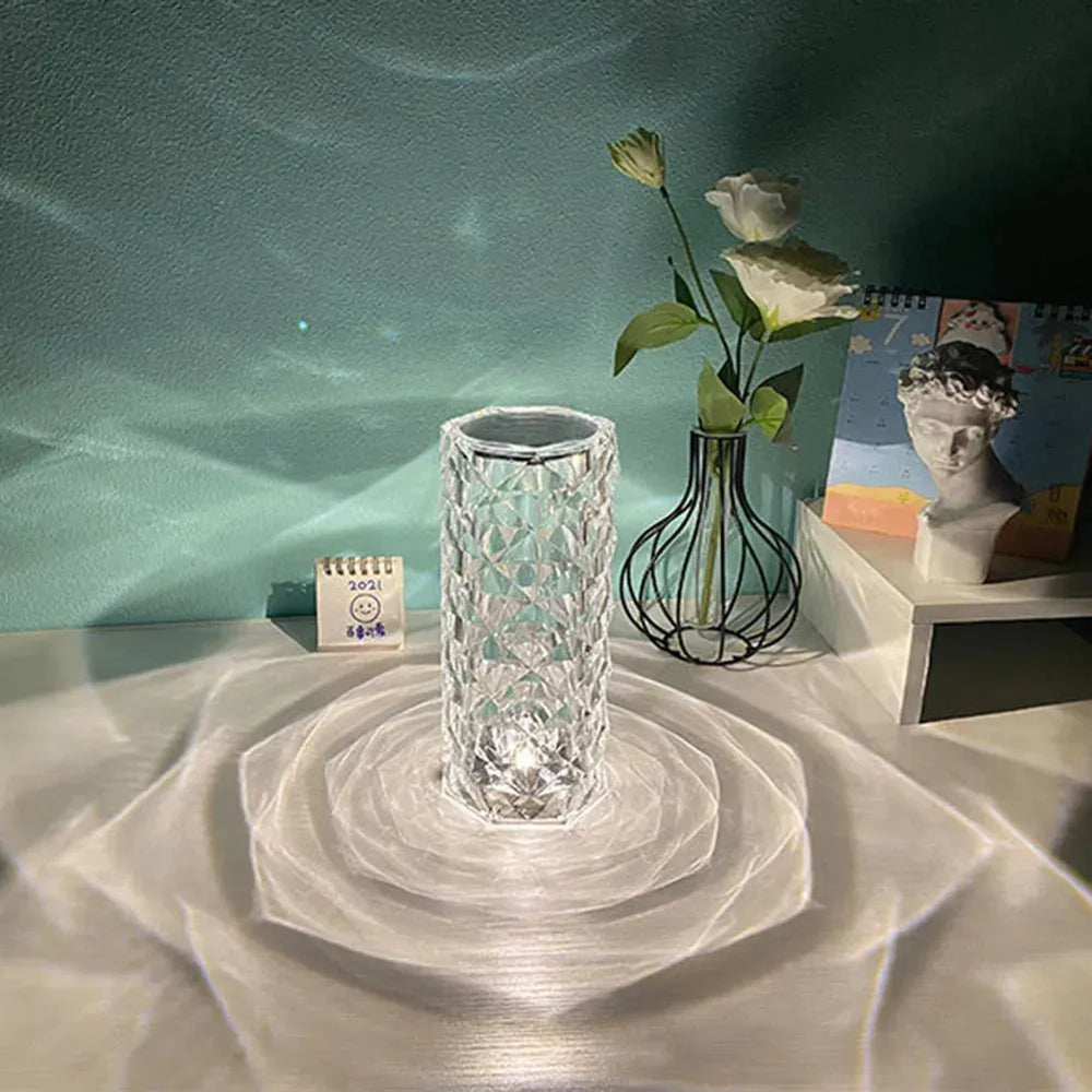 Nordic Crystal Lamp USB Table Lamps Bedroom Touch Dimming Atmosphere Diamond Night Light Rose Projector Lamp Decor - EX-STOCK CANADA
