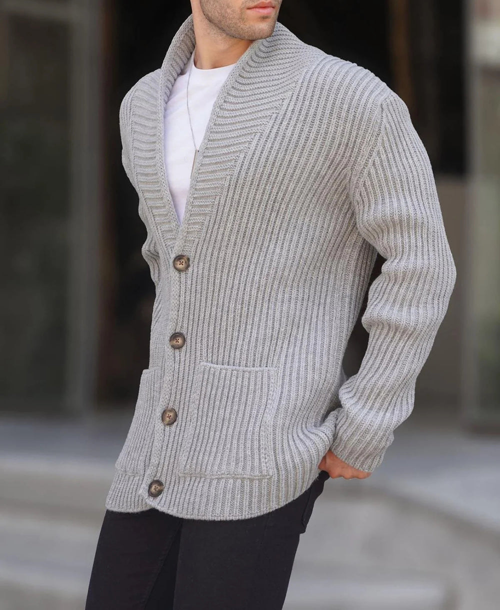 Single-breasted Long Sleeve Lapel Sweater Men's Clothing EX-STOCK Canada 
